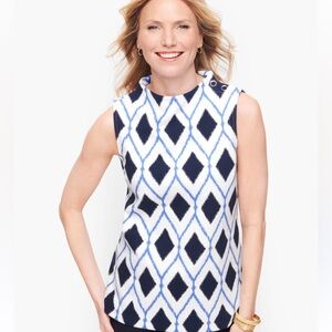 Talbots HIGH NECK BUTTON SHOULDER SHELL - DIAMOND PRINT